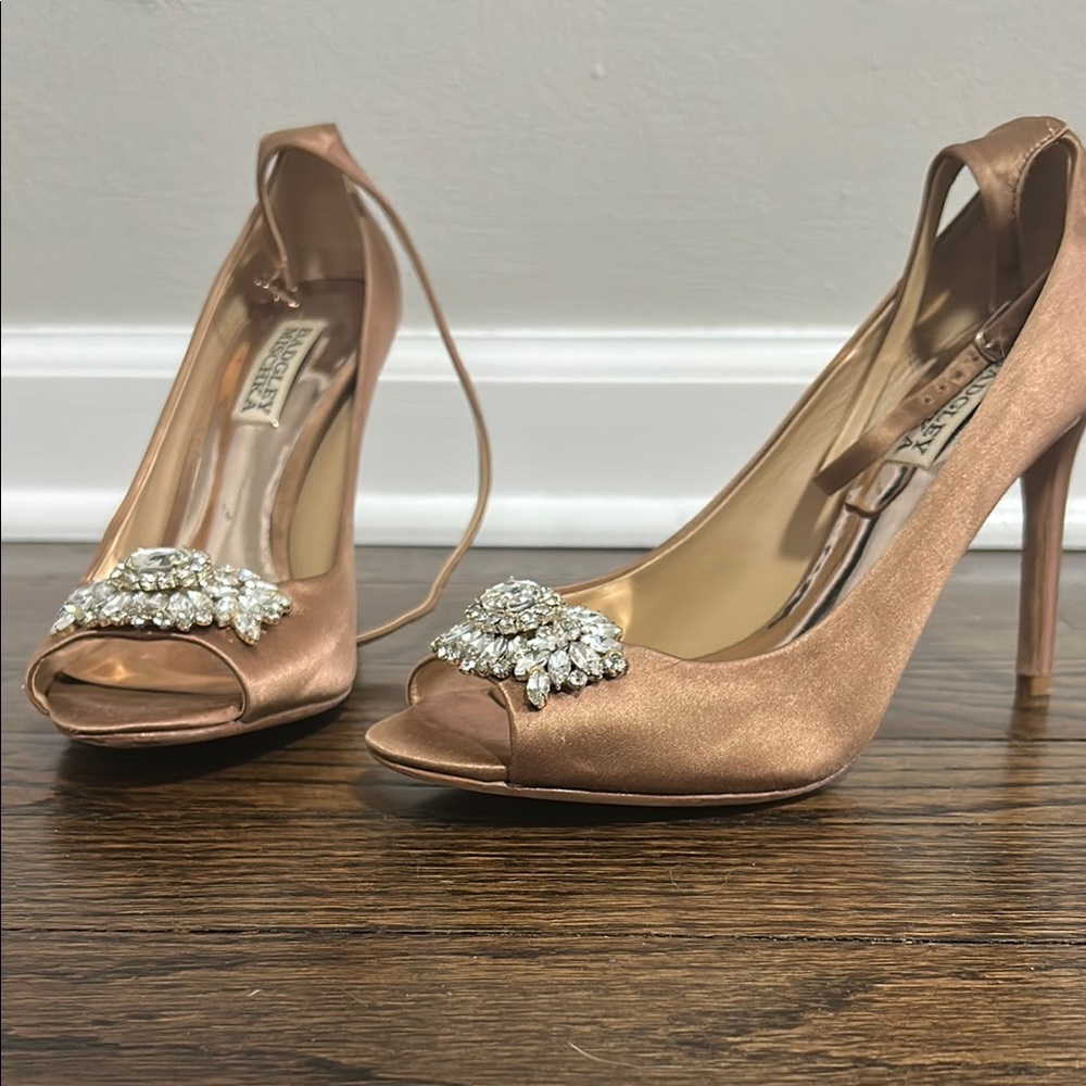 Badgley Mischka Gold Heels with Crystal Embellishment